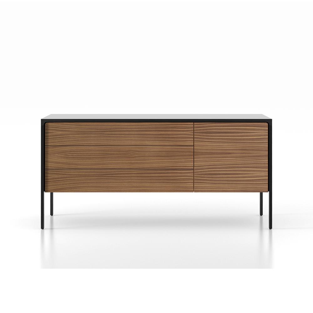 PUNT MOBLES buffet meuble TACTILE structure en chêne teinté ébòne avec 3 tiroirs et 1 porte