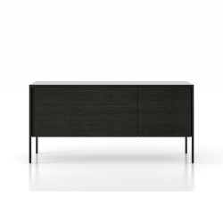 PUNT MOBLES buffet meuble TACTILE structure en chêne teinté gris avec 3 tiroirs et 1 porte