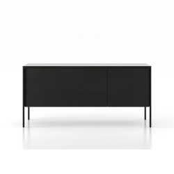 PUNT MOBLES buffet meuble TACTILE structure en chêne teinté gris avec 3 tiroirs et 1 porte