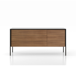 PUNT MOBLES buffet meuble TACTILE structure en chêne teinté gris avec 3 tiroirs et 1 porte