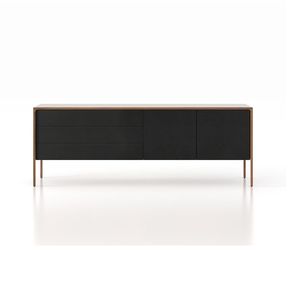 PUNT MOBLES buffet meuble TACTILE structure en noyer avec 3 tiroirs et 2 portes