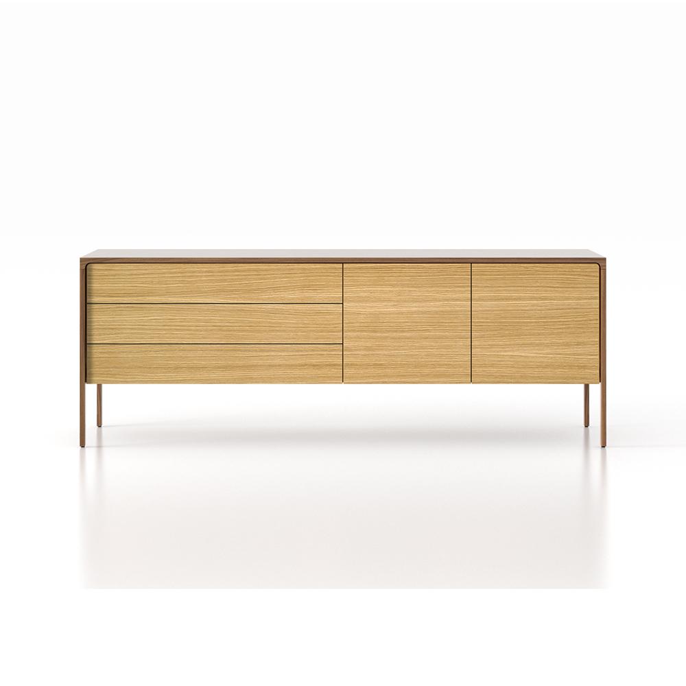 PUNT MOBLES buffet meuble TACTILE structure en noyer avec 3 tiroirs et 2 portes