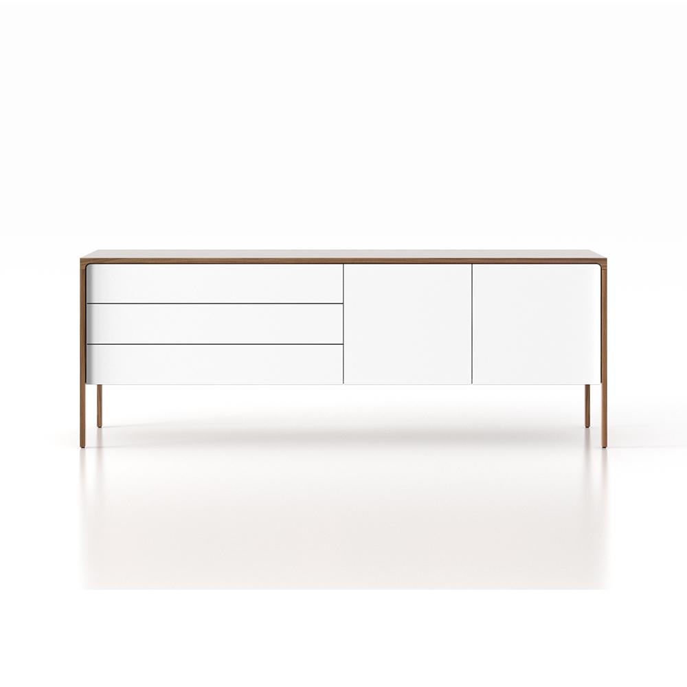 PUNT MOBLES buffet meuble TACTILE structure en noyer avec 3 tiroirs et 2 portes