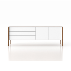 PUNT MOBLES buffet meuble TACTILE structure en noyer avec 3 tiroirs et 2 portes