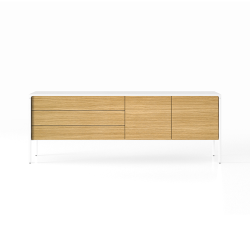 PUNT MOBLES buffet meuble TACTILE structure en chêne laqué blanc avec 3 tiroirs et 2 portes