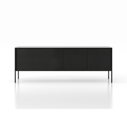 PUNT MOBLES buffet meuble TACTILE structure en chêne teinté gris avec 3 tiroirs et 2 portes