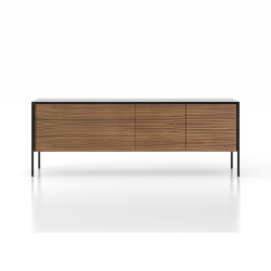 PUNT MOBLES buffet meuble TACTILE structure en chêne teinté gris avec 3 tiroirs et 2 portes