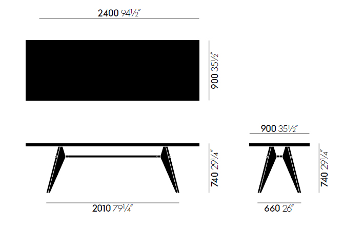 vitra em table sizes